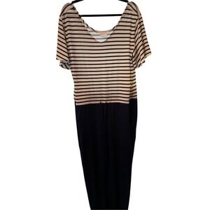 Comfort Ease Striped Maxi Dress Navy Cream Drawstring Waist Women's XL